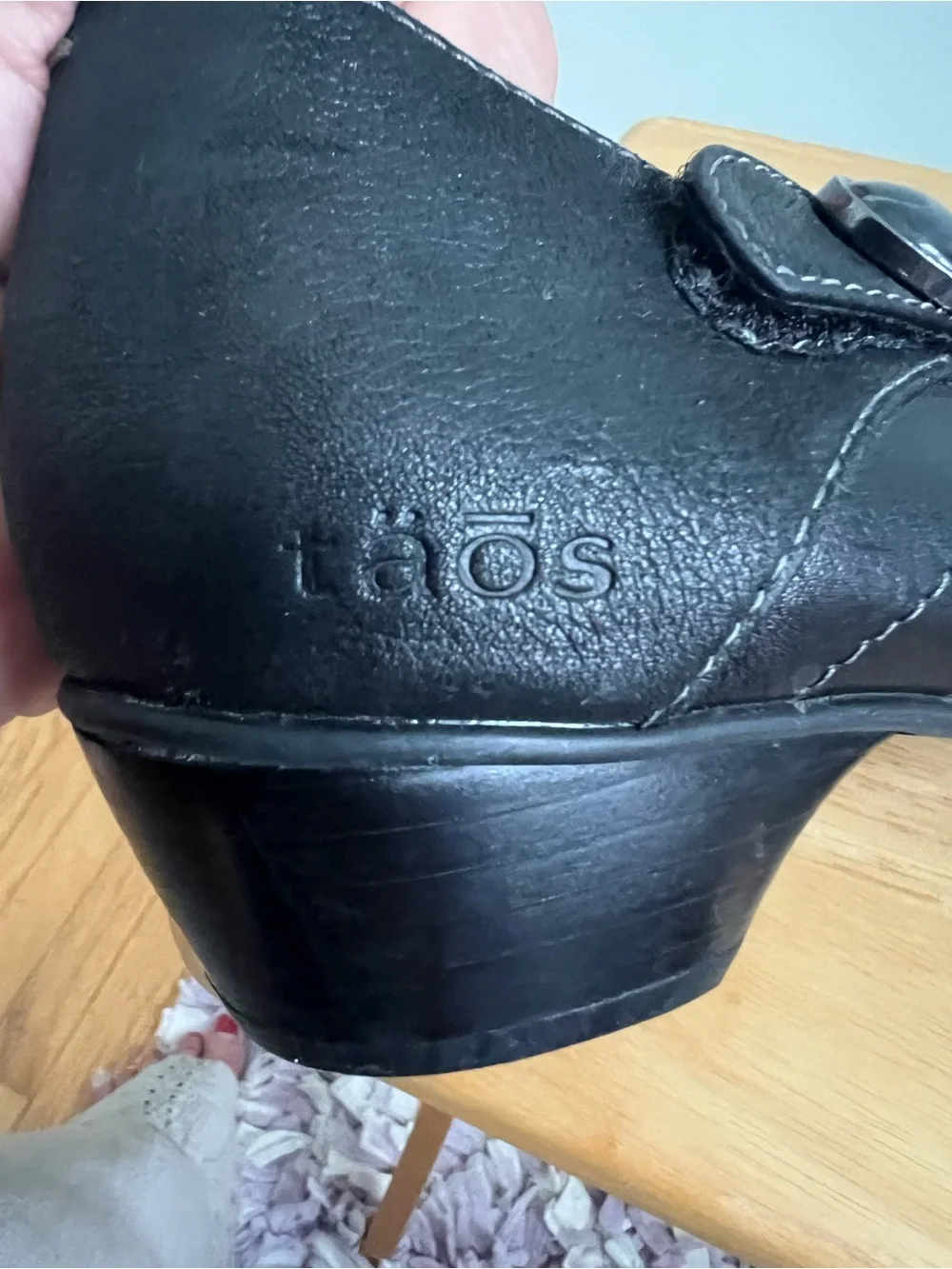 Taos Footwear Black Leather Mary Jane Flats with Button Strap